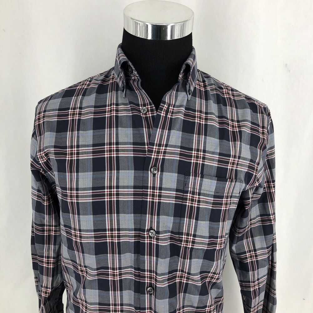 Nordstrom Smartcare Wrinkle Free Button Down Red Gray Black Plaid Shirt Small